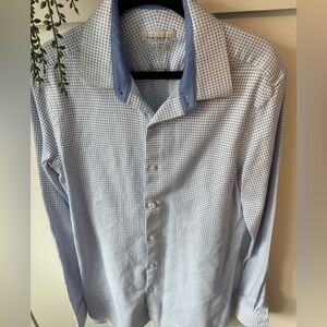 Perry Ellis Blue Checkered Men's Dress Shirt Very Slim Fit